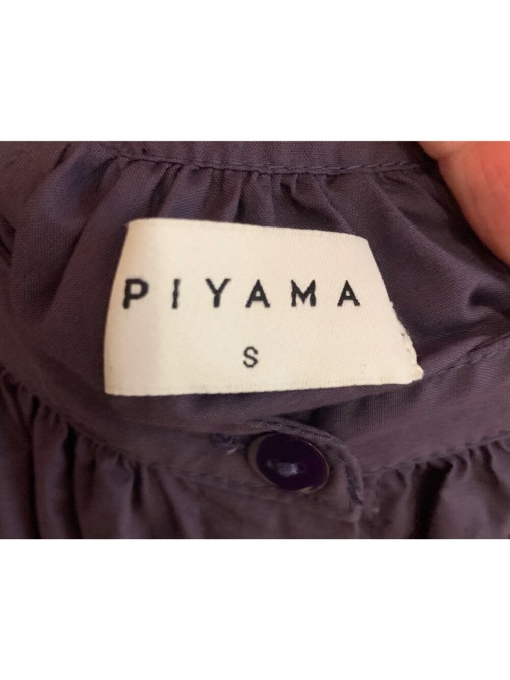 PIYAMA Eggplant Purple Collarless Hi-Low Ruffle Hem Cotton Lounge Top Size Small - Picture 7 of 7